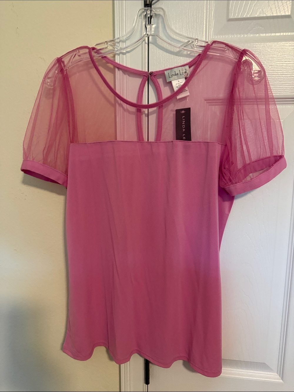 Linda Lee Pink Sheer-Sleeve Blouse